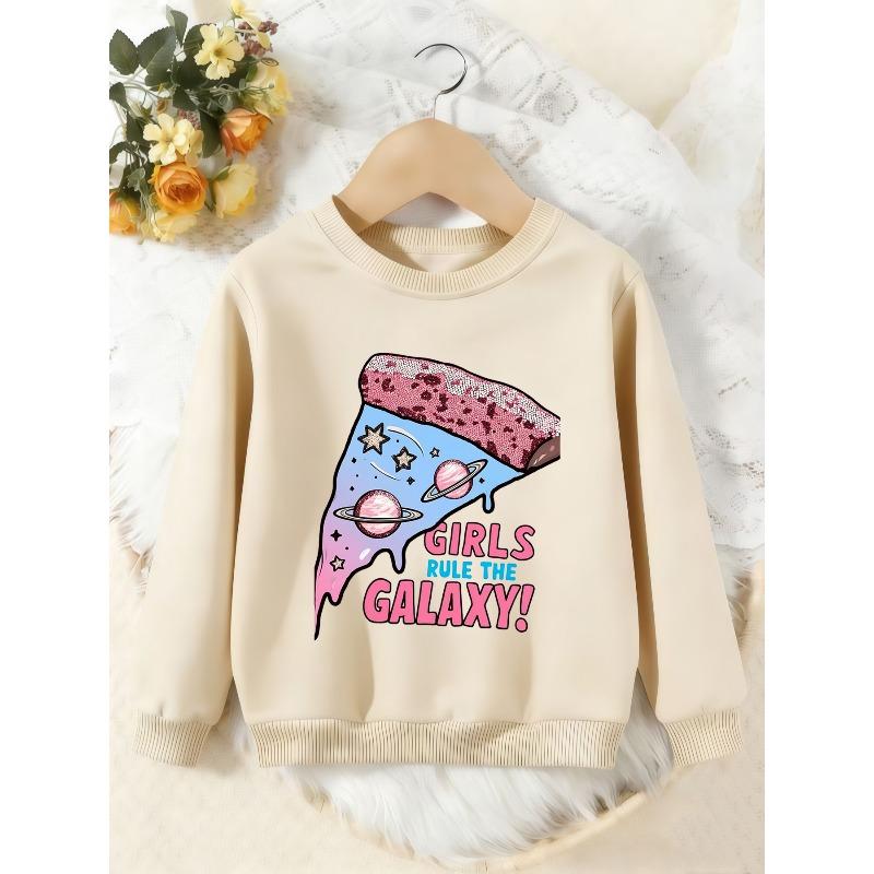 Unisex Kids Crewneck Sweatshirt, Galaxy Pizza Girls Rule The Galaxy Print Pullover, Boys Girls Space Casual Sweatshirt For Kids Over 4 Years Old