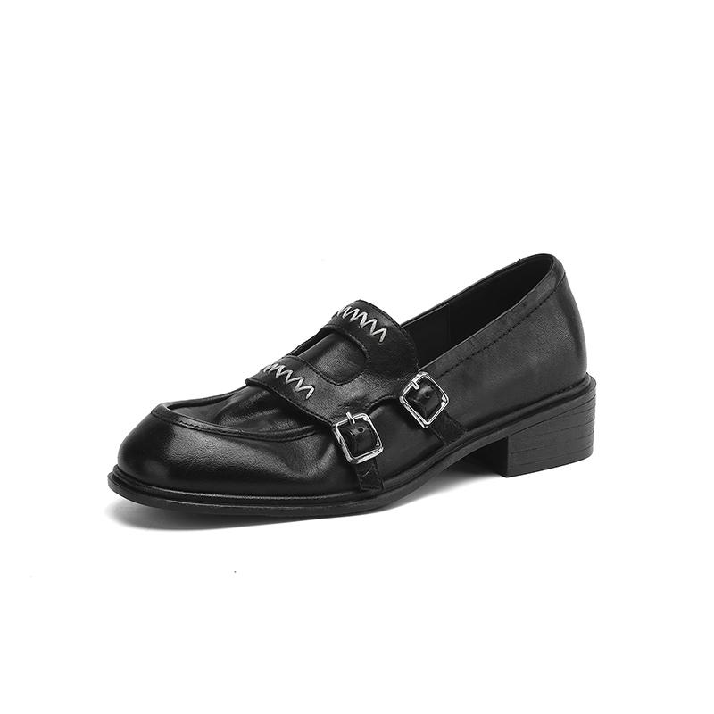 

Модная новая весенне-осенняя женская обувь из натуральной кожи, туфли с круглым носком, модные ретро лоферы на среднем каблуке, дышащие женские туфли-лодочки 34 чёрный