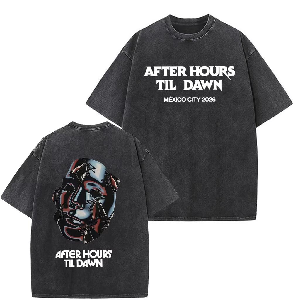 The Weeknd After Hours Til Dawn 2026 Tour Print Vintage Washed T-shirts Unisex Hip Hop Retro Oversized T-shirt Breathable and Comfortable Clothes