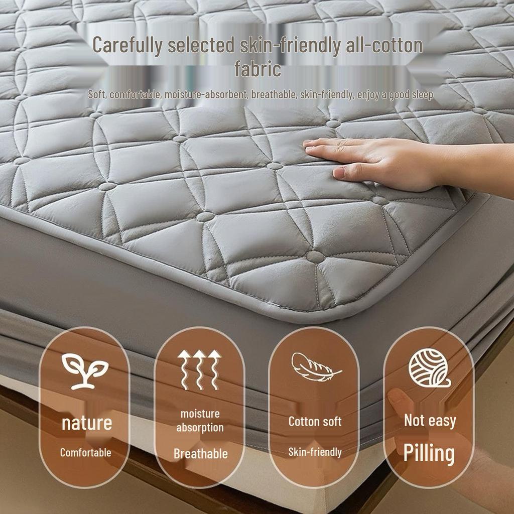 Class A Quilted Cotton Mattress Protector - Thick, Soft, Breathable, Dustproof, Non-Slip Full Cover