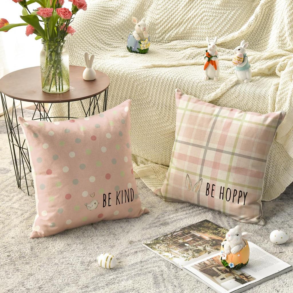 Vikama Easter Pillowcase Throw Pillow Covers Bunny Print Cushion Cover Sofa Decorations Pink Linen Pillow Case Home Pillowslip
