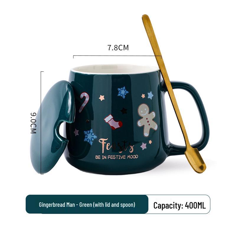 Personalized Christmas Ceramic Mug with Lid and Spoon - Creative Cartoon Design, Perfect for Halloween Gifts