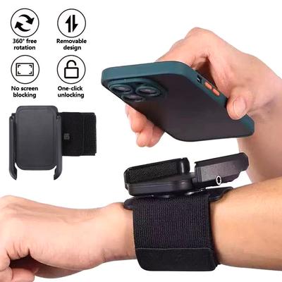 Support de téléphone universel réglable rotatif pour bracelet de poignet et de bras pour la course à pied en extérieur, la danse, les sports. Support détachable avec sangle sécurisée.