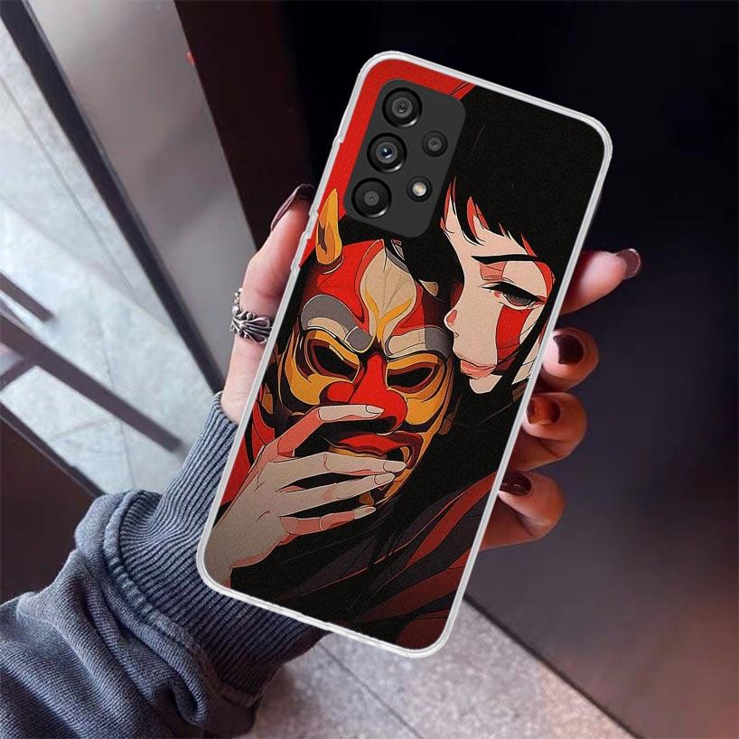 Japanese Oni Mask Girl Phone Case For Samsung Galaxy A12 A52S A42 A32 A22 A51 A50 Note 20 Ultra 10 S10 Plus A71 A70 A31 A30 A10S