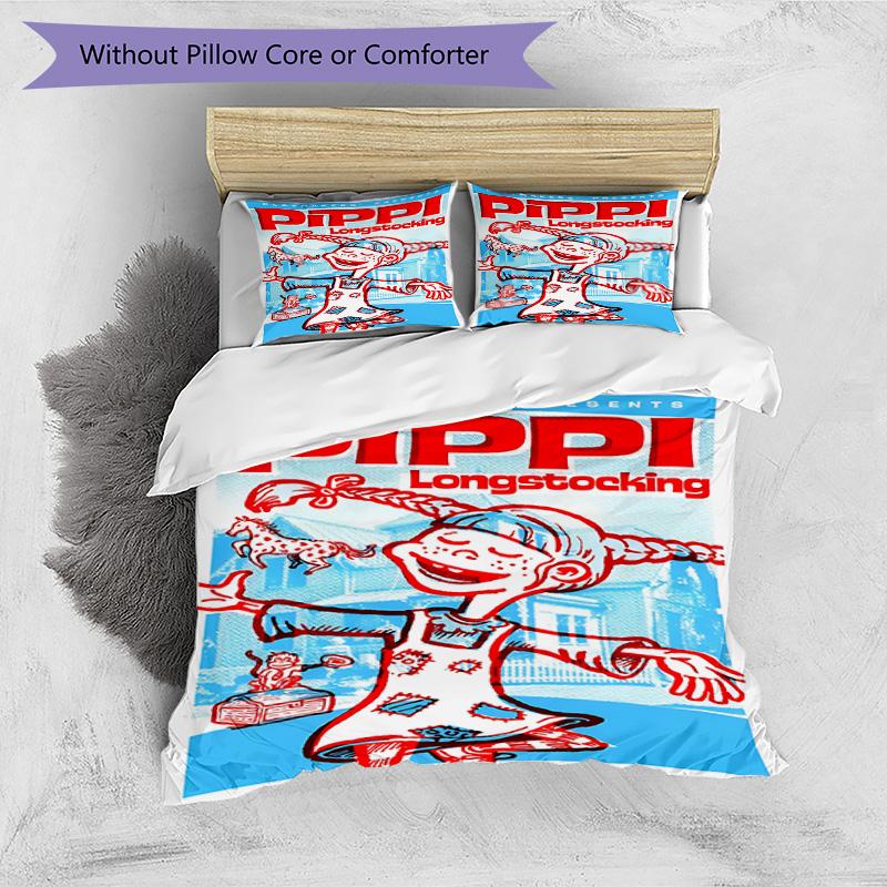 3pcs Duvet Cover Set (1*Duvet Cover + 2*Pillowcase, Without Core), Pippi Longstocking Print Bedding Set, Bedroom Decor, All‑Season, Birthday Gift