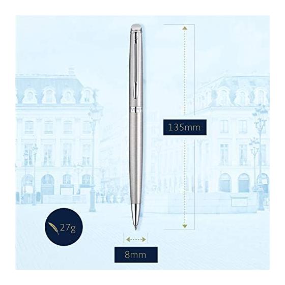 Waterman Metropolitan Ballpoint Pen - Essential Stainless Steel CT S0920460 - Luxury Brand Gift, Elegant, Sophisticated, Dynamic, Parisian Style,