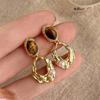 French Vintage Coffee Color Resin Irregular Earrings Geometric Imitation Amber Ternperamental Earring
