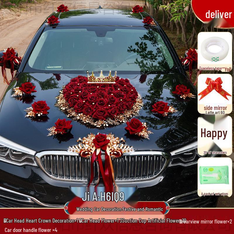 Luxury Wedding Car Decoration Set - Includes Lead Car Floral Arrangement, Main Car Florals, and Greeting Car Flowers