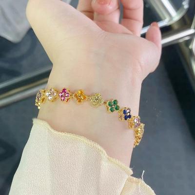 RAKOL Buntes Kleeblatt Zirkon Armband Mode Charme Wunderschöner Charme Exquisites Süßes Funkelnder Kristall Schmuck Geschenk