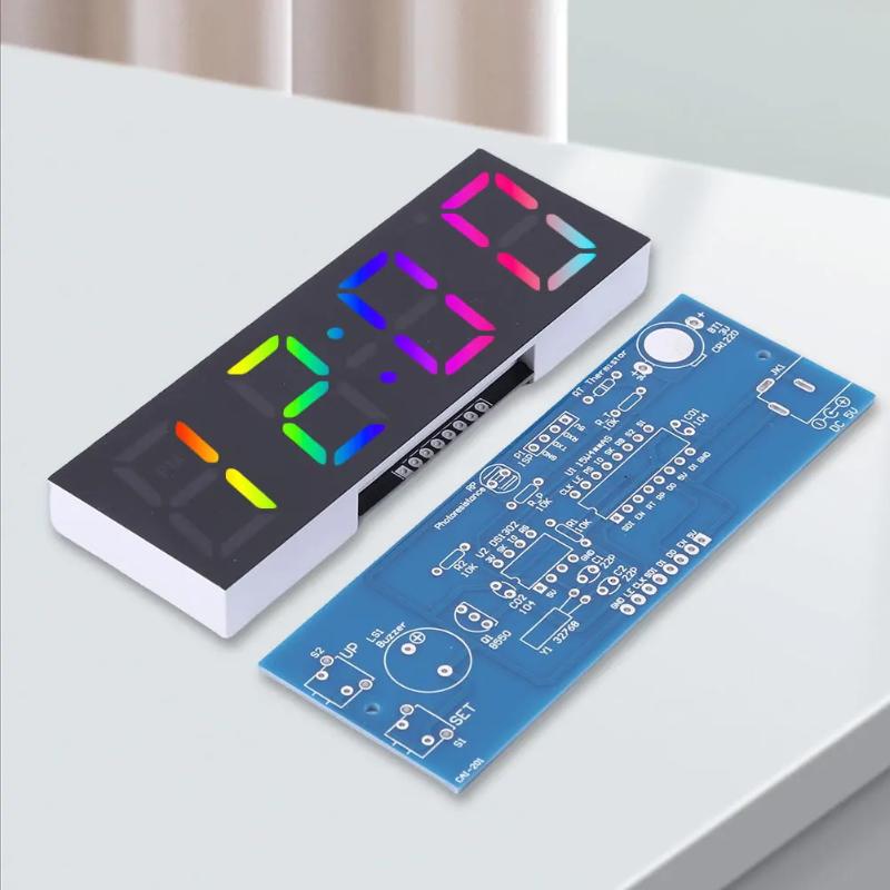 DIY MCU Electronic Clock LED Kit Light Control Temperature Thermometer Function for Desktop Bedroom Night Stand Decor