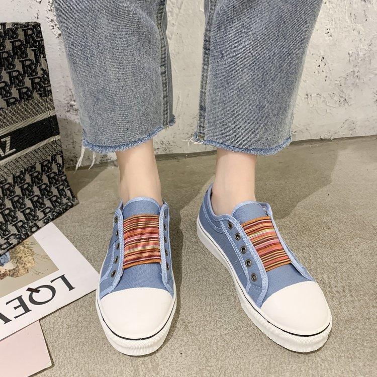 Large size women's shoes wish2025 new round head elastic canvas shoes women's flat casual single shoe size