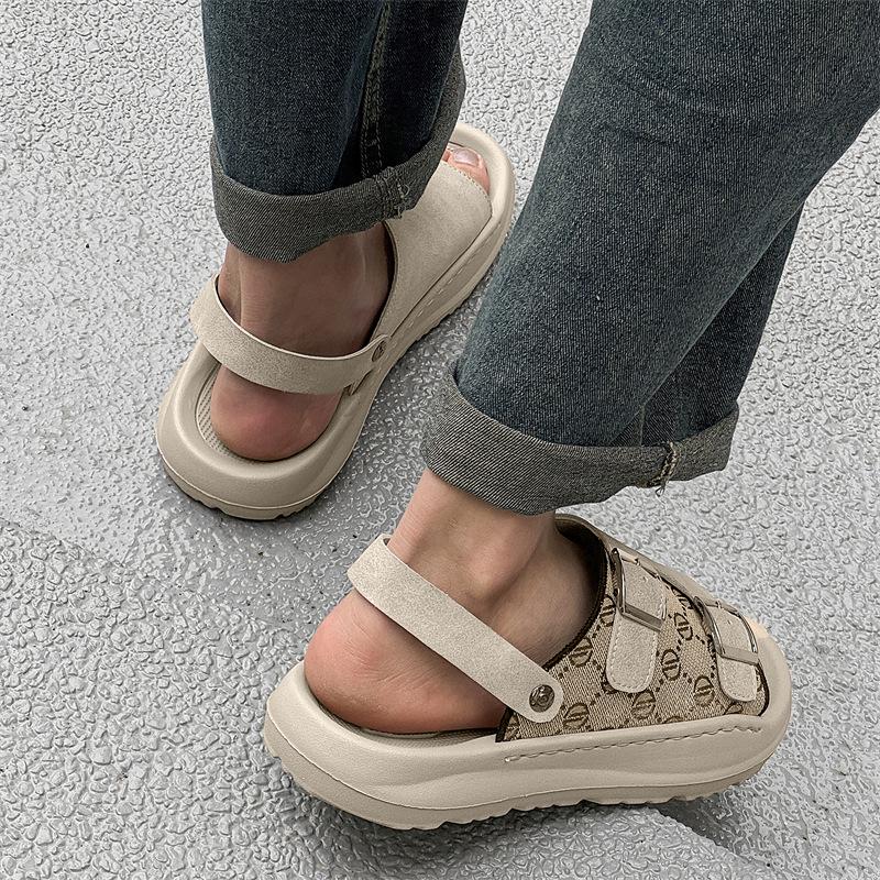 Summer Holiday Shoes Mens Sandals Outdoor Flat Non-slip Male Footwear Fashion Brand Black Beige Shoes Thick Sole
