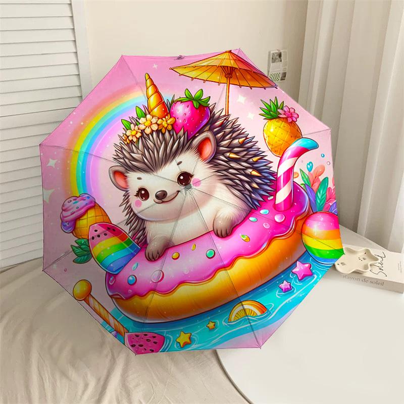 

1PC Hedgehog Unicorn Automatic Open/Close Umbrella with Windproof, 8-Rib Sturdy Canopy, Durable Ribs, Fashionable Design1373A
