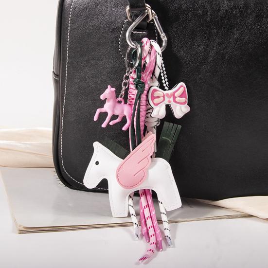 Keychain Pendant Faux Leather Horse Charm Key Chain with Woven Rope Keys Handbags Wallets Accessories