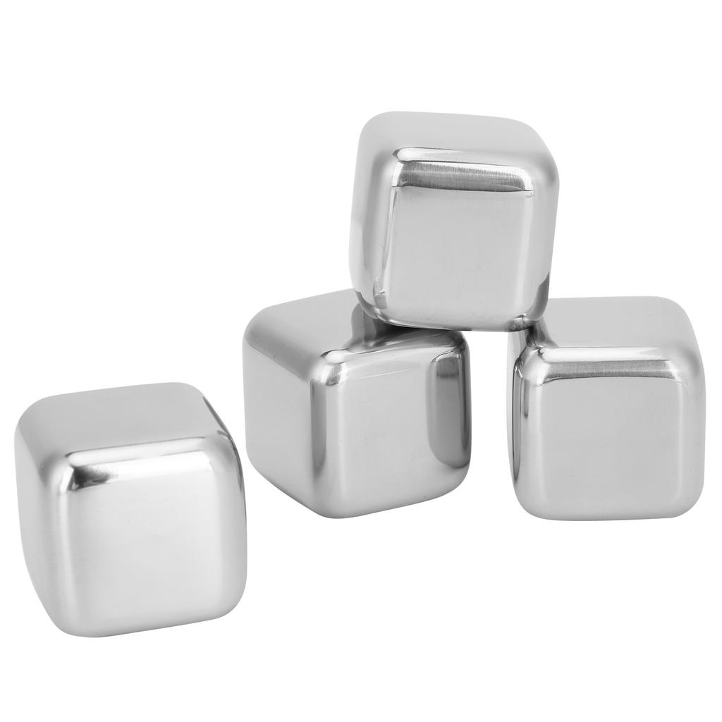 Eiswürfel mit Zange Wiederverwendbarer 304 Edelstahl Eisstein für Wein Whiskey Getränke Getränke 4 Stück