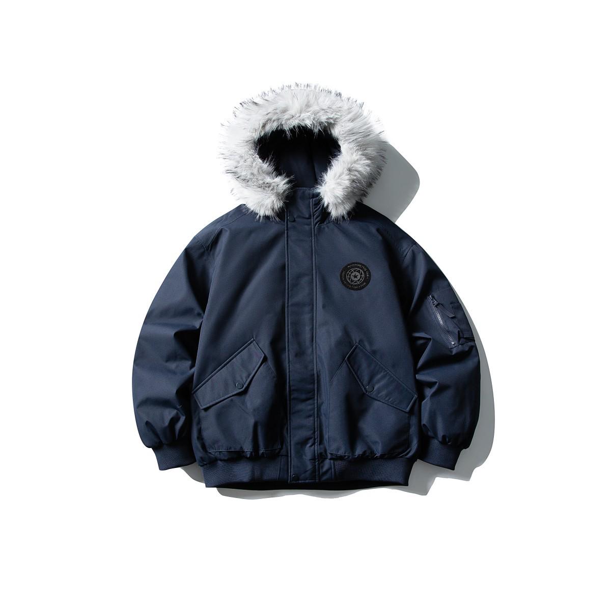 RUIIENRS x NEOISM 2025 Зимняя пуховая куртка с капюшоном и воротником-стойкой, с потертым меховым воротником YR25616 S