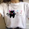 Black Cat White Cat Cartoon Print Women T Shirts Plus Size Summer Casual Short Sleeve T-Shirt Girl Tshirt Tops