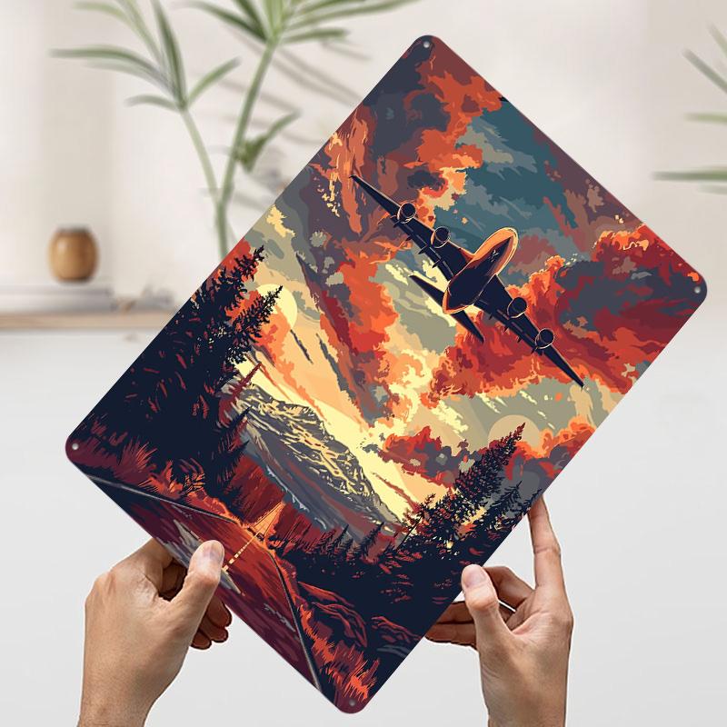 A Plane Sky Vector Art Poster Customized Wall Art Vintage Metal Signs Retro Tin Plaque for Man Cave Coffee Bar Accessories