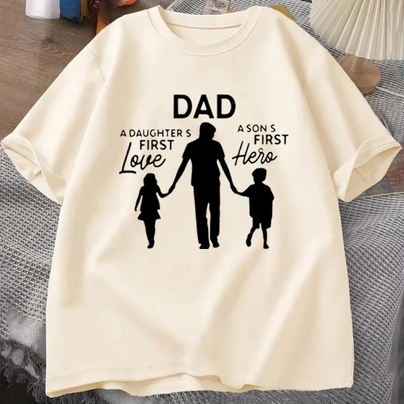 Funny Dad Gift T‑shirt Dad A Daughter's First Love Mens Tee A Son's First Hero T‑shirt Fathers Day Gift Dad Family Quote Tshirts