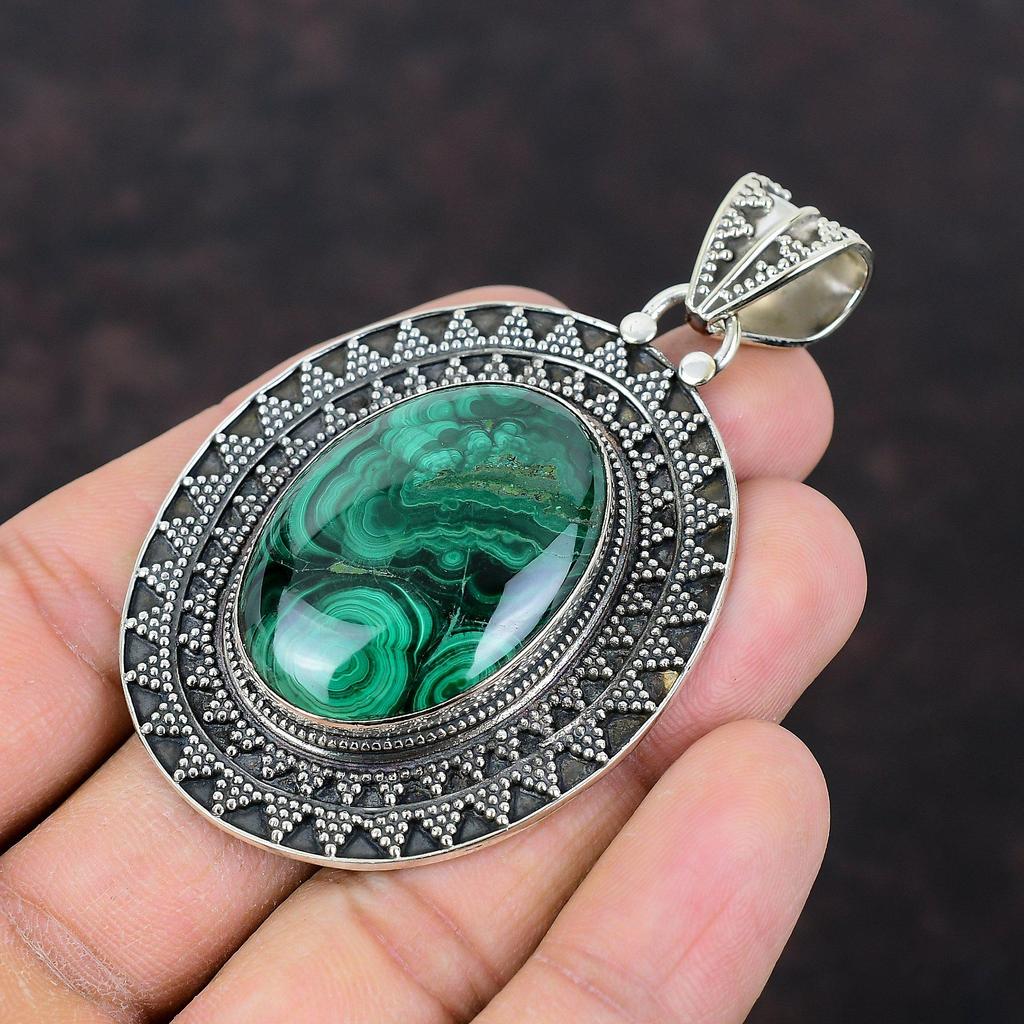 Malachite Pendant High Quality Gemstone Pendant Vintage Pendant 925 Sterling Silver Pendant Handmade Pendant Stylish Jewelry Gift For Women