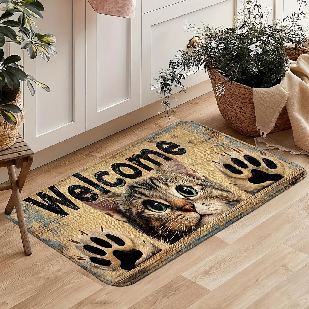 1Pcs Anti Fatigue Door Rugs, Spring Cat Print Waterproof Non-Slip Thick Cushioned Door Mat Heavy Duty Comfort Standing Mat for Door