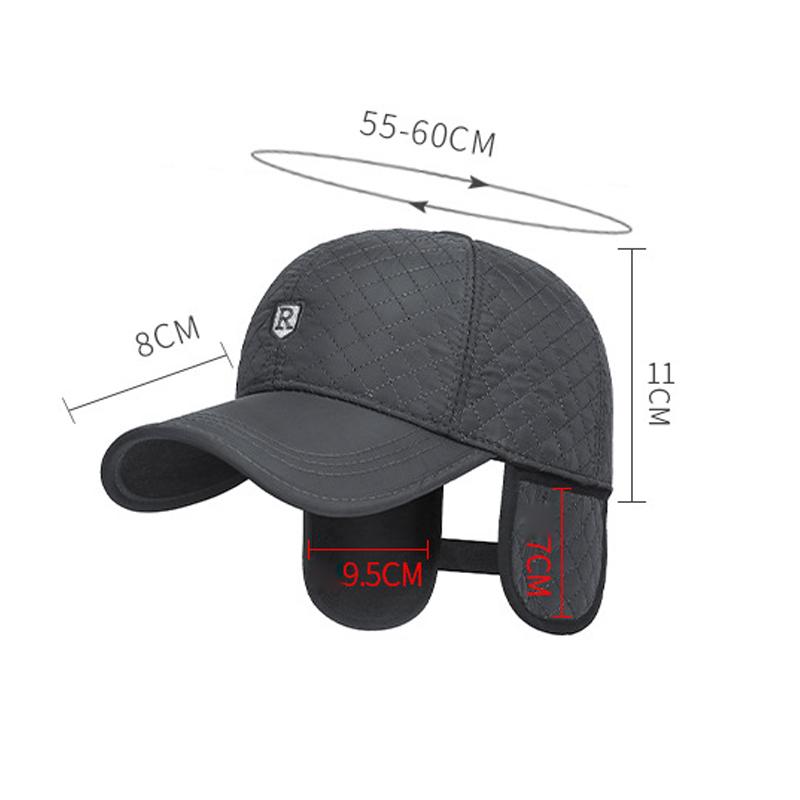 Winter Thick Embroidered Rhomboid Letter Cotton Cap Men's Cold-Proof Cap Middle-Aged and Elderly Warm Outdoor Ear Protection Cap