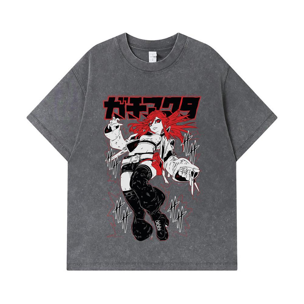 275 GSM Washed T-shirts 100% Cotton Gachiakuta V6 Riyo White Print Unisex Heavy Cotton T Shirt