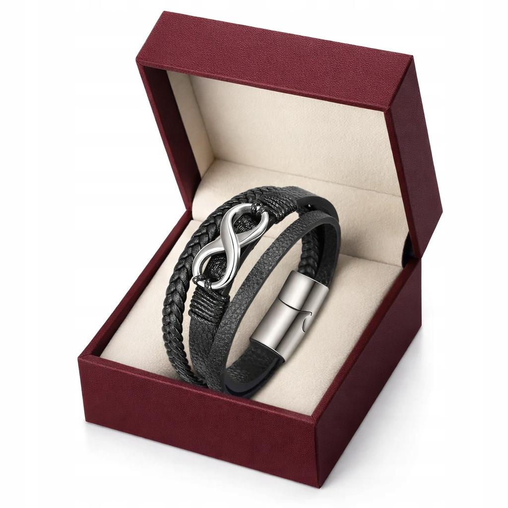 Men' Leather Bracelet Black Braided THICK Gift