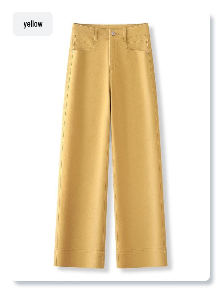 Damen High Waist Gelb Slim Straight Leg Jeans - 2025 Frühling/Herbst Nine-Point Passform