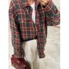 Retro Style All-Matching Lapel Loose Shirt 2025 Spring and Autumn Plaid Long Sleeve Pocket Women's Shirt