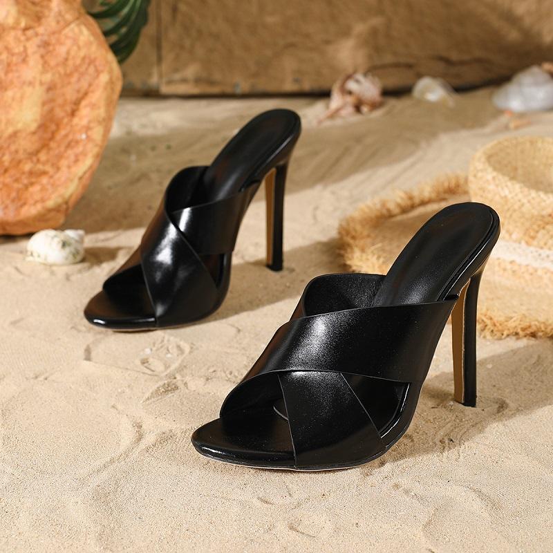 

Eilyken Women Slippers 2026 New Summer Open Toe Slide Shoes Fashion Thin High Heels Party Dress Zapatos De Mujer 35 чёрный