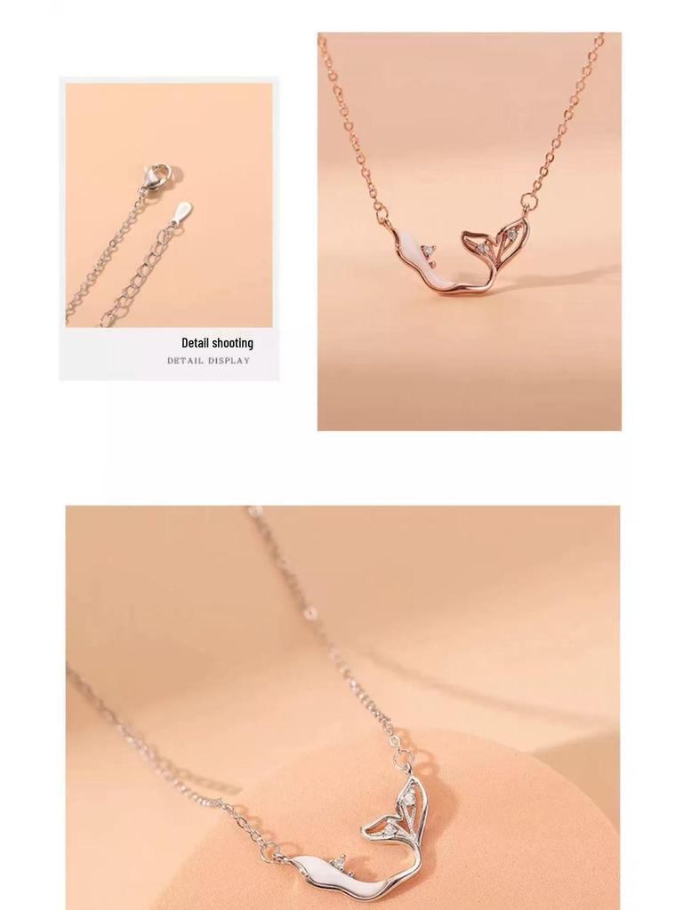 Nickel Silver Plated Gold Fishtail Necklace with Mother-of-Pearl: Elegant Mermaid-Inspired Clavicle Chain for Women