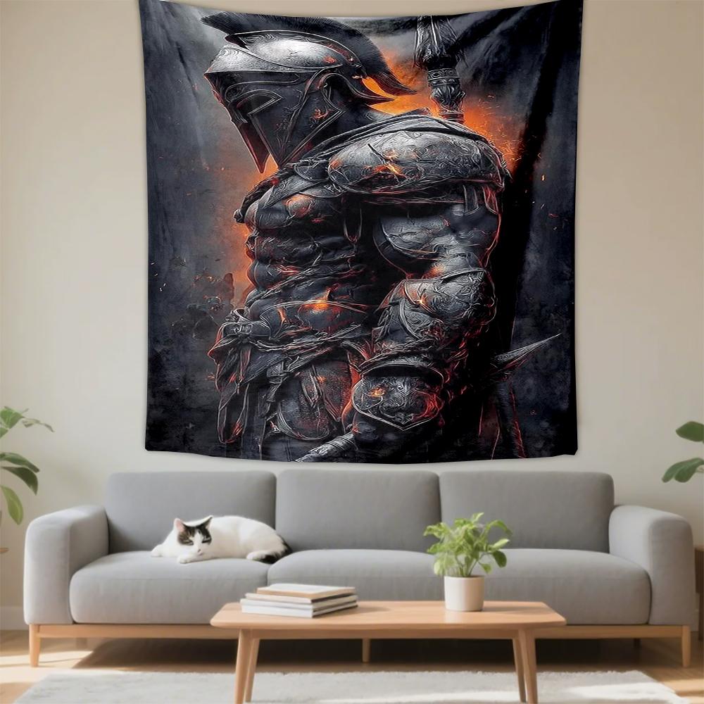 Fabric Wall Tapestry Spartan Warrior Armor Dark Spear Side Spartan Wall Decor