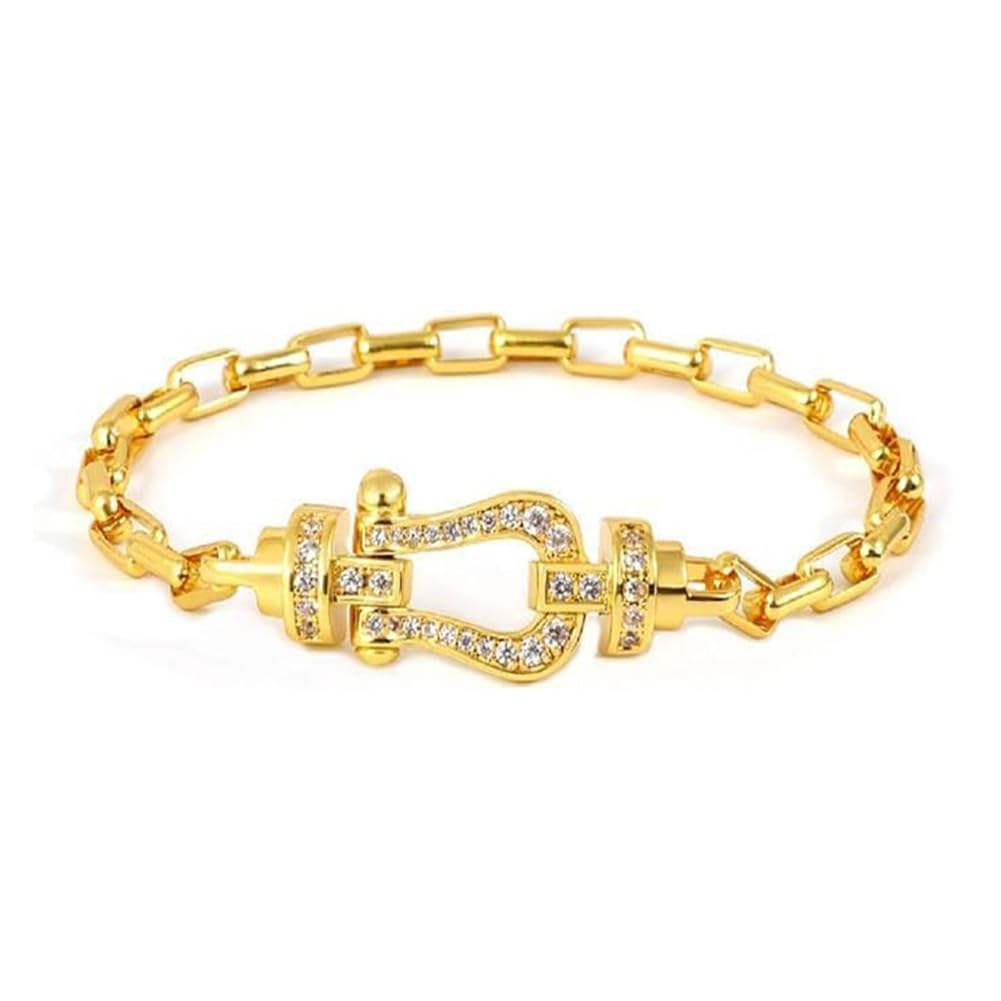 

Symbol of Good Luck Horseshoe Bracelet for Women Stainless Silver Zirconia Horseshoe Bracelet Shiny CZ Diamond Bangle Horseshoe Hypoallergenic (Gold)