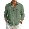 Camicia Estiva da Uomo a Maniche Lunghe Tinta Unita Larga in Cotone e Lino con Tasche Estiva Traspirante Moda Casual Camicie per Uomo