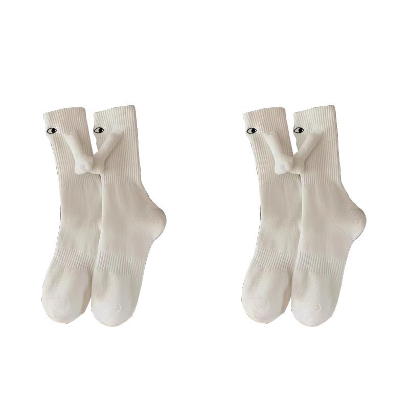 2 Collections en Deux Pièces Chaussettes à Mi-Jambe Main Tenant des Chaussettes Tendance pour Hommes et Femmes Magnétique Personnalisé Noir et Blanc Usage Pratique One Size