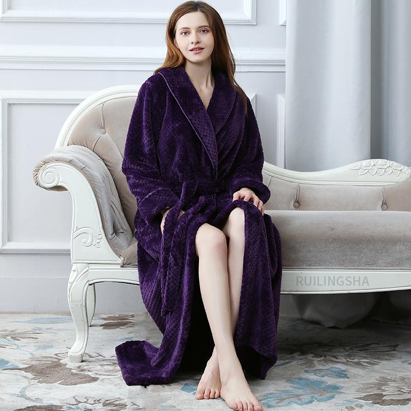 Extra langer Jacquard-Fleece-Bademantel für Paare - Dicker, warmer Fleece-Bademantel für Herren & Damen, Winterpyjama in Übergröße