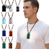 Rectangle Faux Gemstone Necklace Natural Crystal Pendant Necklace, Healing Energy Stone with Adjustable Adults Braided Rope, Polished Fake Jewelry for