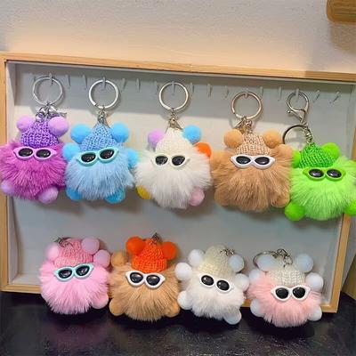 Imitation Plush Pendant Cartoon Coal Ball Key Bag Plush Doll Pendant Keychain Cute Solid Color Accessories
