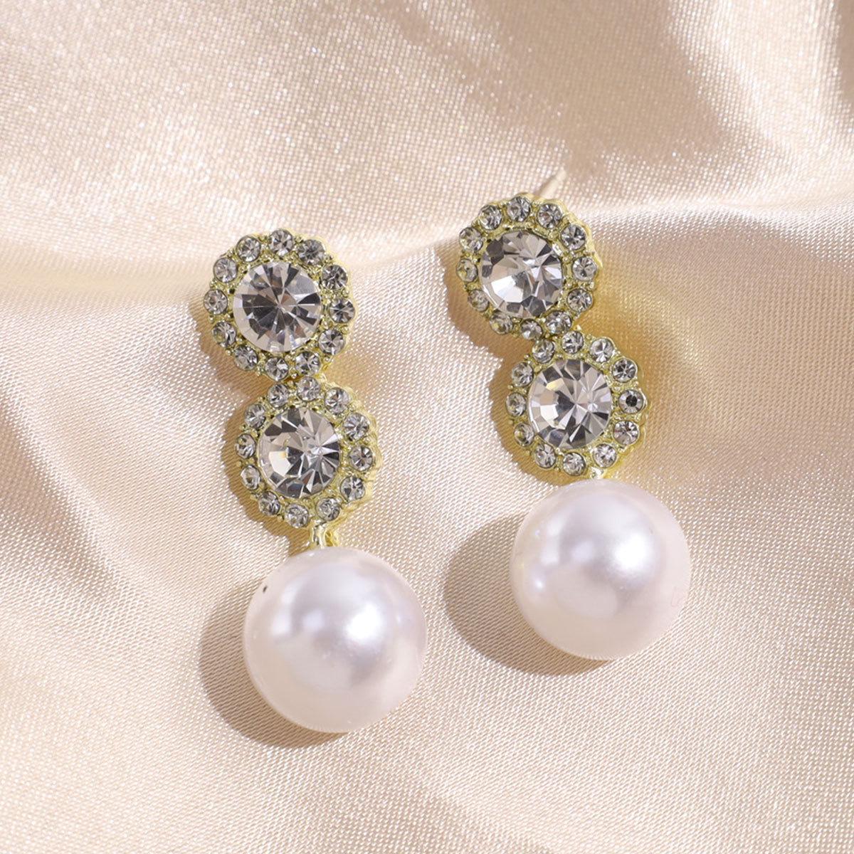 

Изысканные серьги-подвески с жемчугом и стразами: Уникальная Высококлассная Легкая Роскошь для Женщин