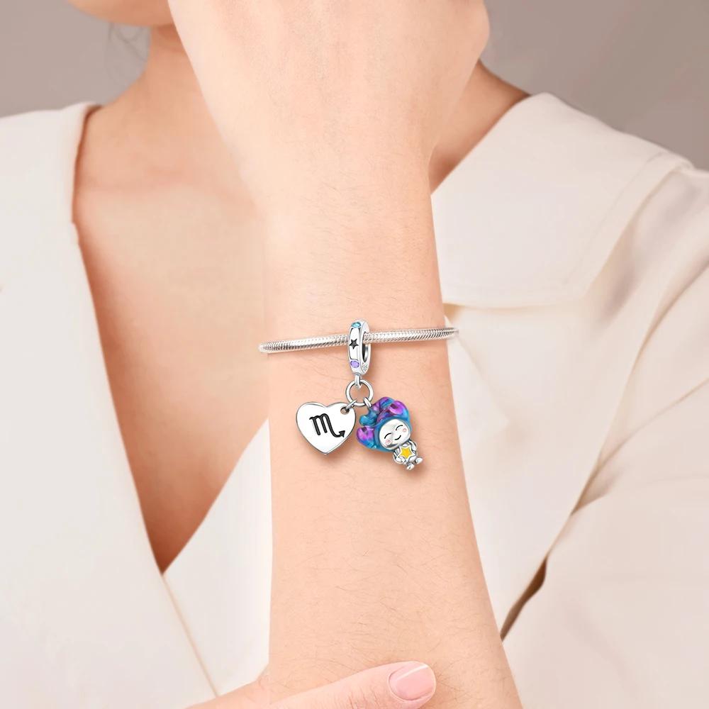 Charmscopper Blue Pendant Leovirgo Twelve Constellations Original Beads Fit Bracelet Women Accessory Fine Gift Diy Jewelry