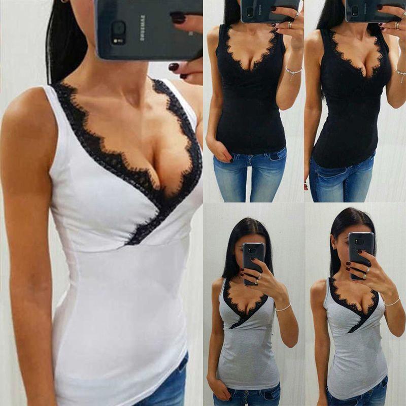 Breathable Sexy Lace Women Vest Tops V-neck Sleeveless Summer Tank Blouse For Everyday Wear