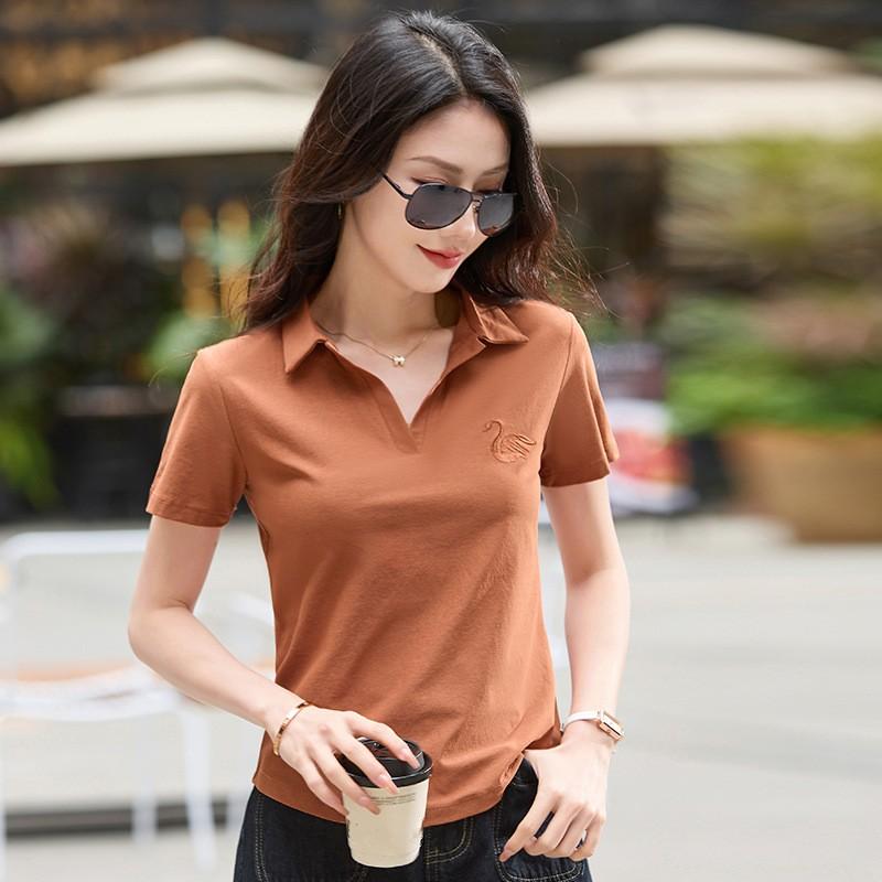 Women's Summer Fresh and Sweet Slim Short-sleeved T Shirt Solid Color Comfortable Temperament Tops