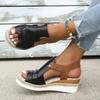 Summer new fish mouth wedge heel sandals large size pleated belt buckle thick sole hemp rope sole women's sandals