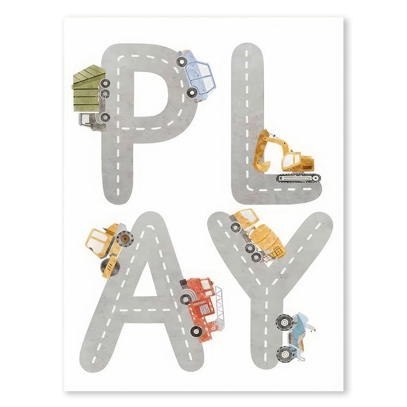 Alphabet Taxi Fire Truck Bus Wall Art Posters Prints Picture Nordic Kids Room Cartoon Cars Canvas Painting Nursery Bedroom Decor