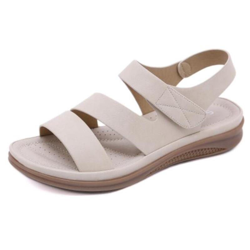 Sandali con zeppa da donna in vera pelle Sandali piatti comodi casual da donna Sandali da spiaggia a punta aperta Calzature da donna Sandalias Treking