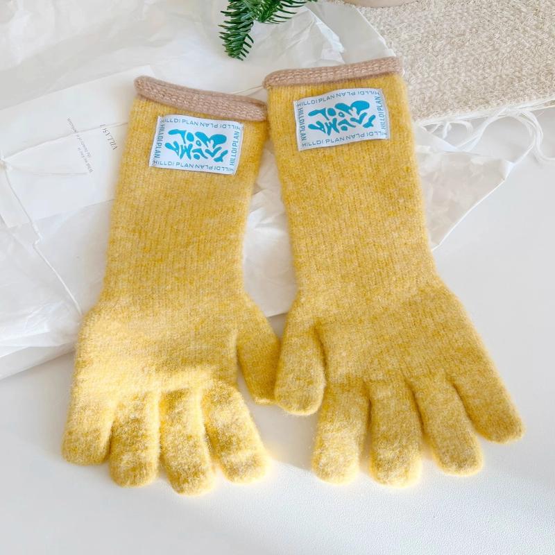

Korean Mid-length Label Curly Warm Gloves For Women Dopamine Color-blocking Knitted Touch Screen Student Five-finger Gloves