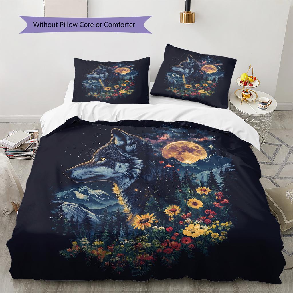 Floral wolf  Pattern Bedding Quilt Set Quilt Cover Pillowcase Home Decoration  Gift (1 * duvet cover + 2 * pillowcase, without core)