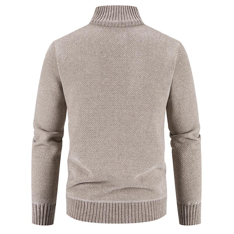 Casual Long-sleeved Knitted Jacket Autumn and Winter Plush Sweater Cardigan Men's Stand-up Collar