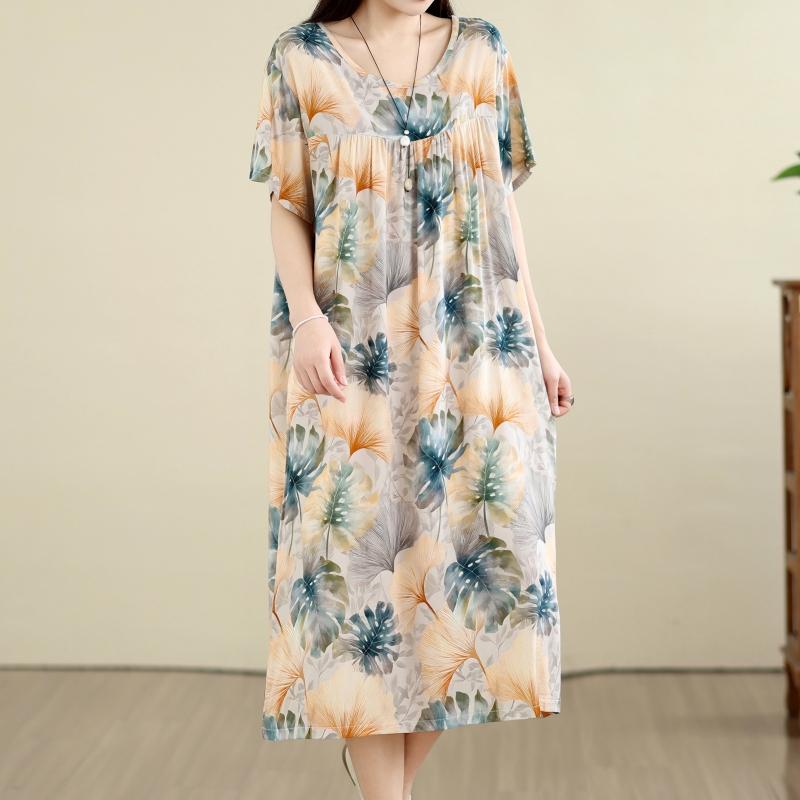 DIMANAF New 2026 Summer Beach Long Dress Women Plus Size Vintage Lady Floral Print Loose Oversize Cotton